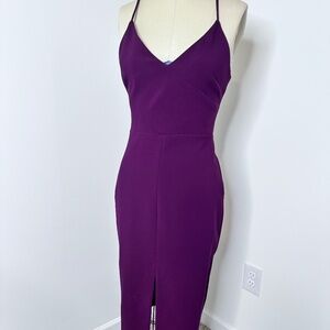 Likely Plum Spaghetti Strap Minimalist Sheath Midi Dress